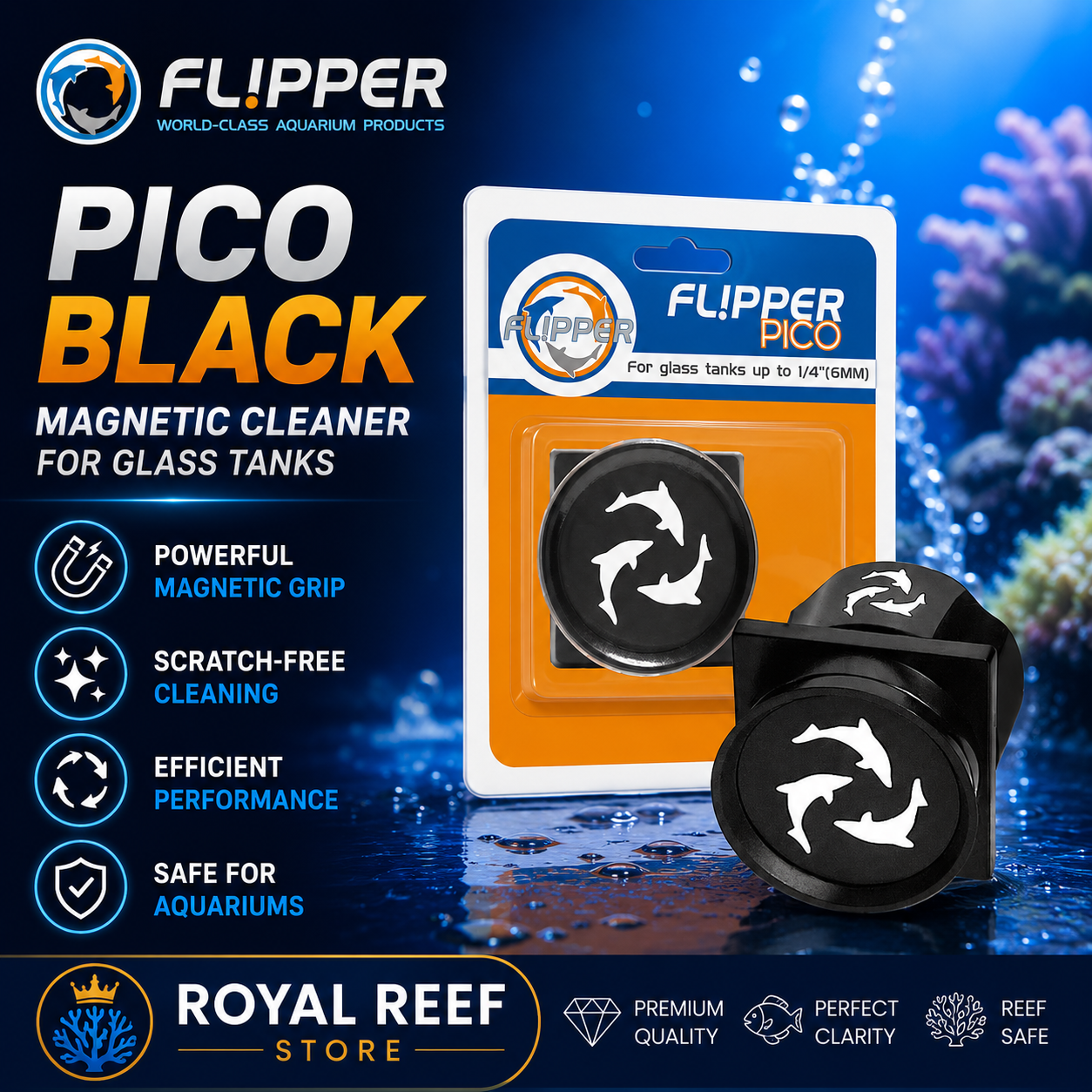 Marine Aquarium Glass Scraper - Flipper Pico Black 2 In 1